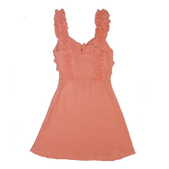 Eggie Peach Sleeveless Tie Front Ruffled Straps A Line Orchid Mini Dress Sz SX - Picture 2 of 6
